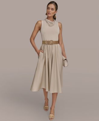 Donna Karan New York - Women's Mixed-Media Belted Midi Dress