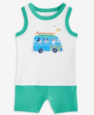 First Impressions - Baby Boys Dog Graphic Colorblocked Sunsuit