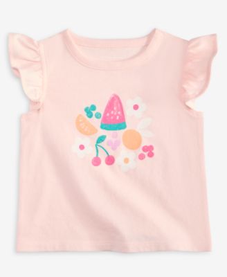 First Impressions - Baby Girls Fruit Flower Graphic Flutter-Sleeve Top