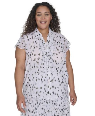 Calvin Klein - Plus Size Dot-Print Ruffled Blouse