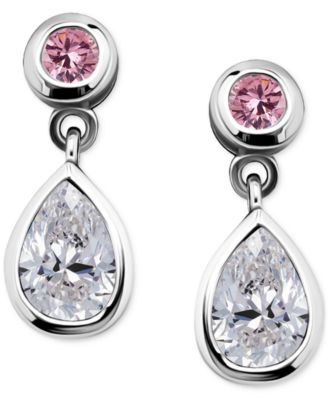 Giani Bernini - Pink & White Cubic Zirconia Round & Pear Bezel Drop Earrings