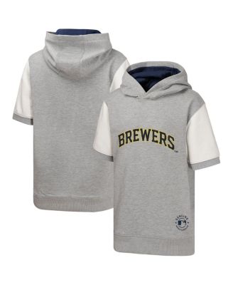 Outerstuff - Big Boys and Girls Heather Gray Milwaukee Brewers Line Up Short Sleeve Pullover Hoodie