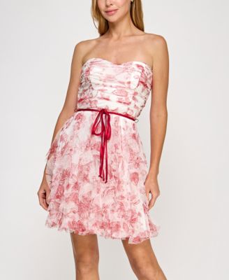 pear culture - Juniors' Printed Strapless Fit & Flare Dress