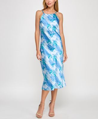 pear culture - Juniors' Printed Satin High-Neck Sleeveless Midi Dress