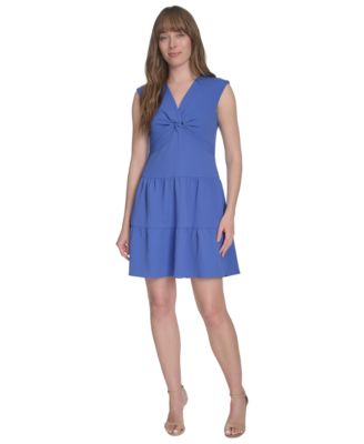 Tommy Hilfiger - Petite Jacquard Twist-Front Tiered Dress