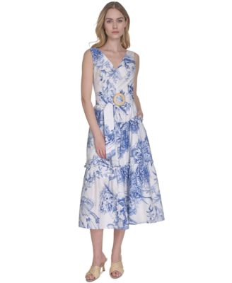 Vince Camuto - Women's Belted Cotton Sleeveless Dress