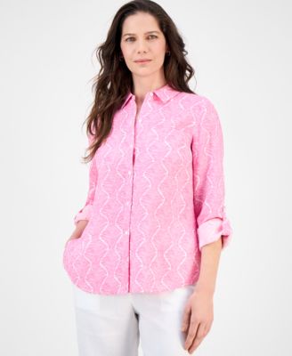 Charter Club - Petite Printed Roll-Tab Shirt