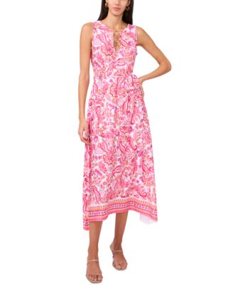 MSK - Women's Printed O-Ring-Trim Sleeveless Midi Dress