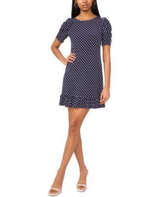 MSK - Women's Round-Neck Puff-Sleeve Ruffle-Hem Shift Dress