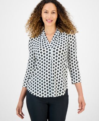 JM Collection - Petite Printed 3/4-Sleeve Top