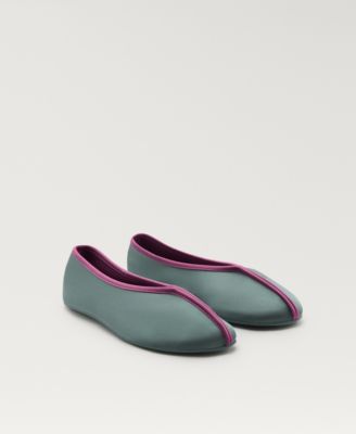 MANGO - Women's Satin Contrast Piping Ballerina Shoes
