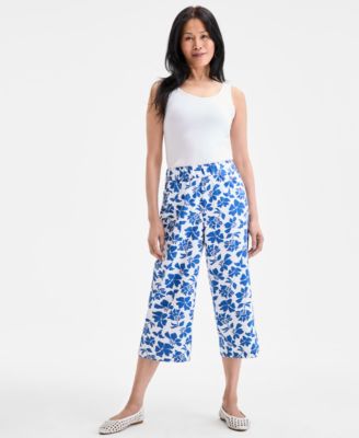 Style & Co - Women's Cotton Floral Spark Pull-On Cropped Pants