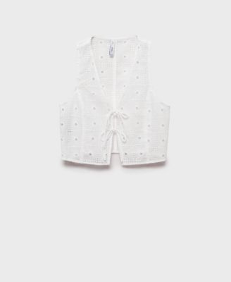 MANGO - Women's Bows Detail Embroidered Cotton Vest