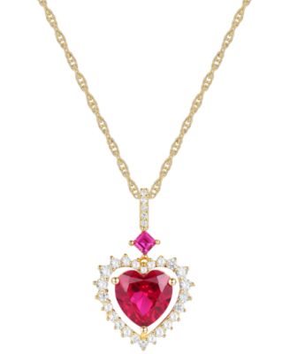 Macy's - Lab Grown Ruby (2-5/8 ct. t.w.) & Lab Grown White Sapphire (1/3 ct. t.w.) Heart 18" Pendant Necklace in 14k Gold-Plated Sterling Silver