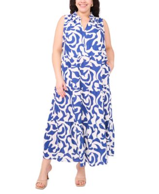 MSK - Plus Size Printed Split-Neck Sleeveless Maxi Dress
