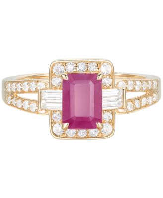 Macy's - Ruby (1 ct. t.w.) & Diamond (3/8 ct. t.w.) Halo Link Ring in 10k Gold