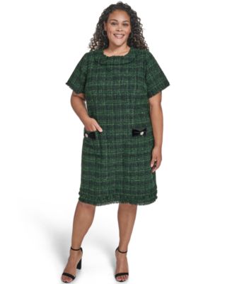 Eliza J - Plus Size Short Sleeve Lurex Boucle Shift Dress