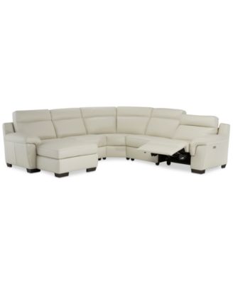 Furniture - Julius II 5-Pc. Leather Sectional Sofa With 1 Power Recliner, Power Headrest, Chaise & USB Power Outlet