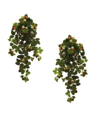 Nearly Natural - 2-Pc. 31" Strawberry Artificial Hanging Bush Set with Berries