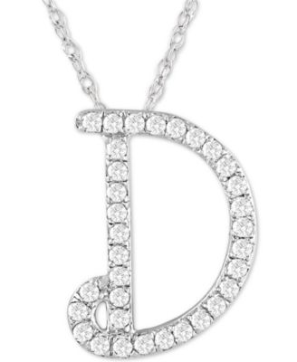 Macy's - Diamond Initial Pendant Necklace (1/10 ct. t.w.) in Sterling Silver, 16" + 2" Extender