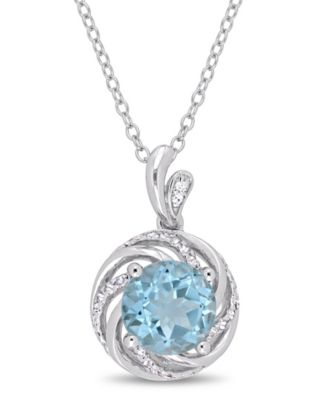Macy's - Blue Topaz (2-1/3 ct.t.w.), White Topaz (1/8 ct.t.w.) and Diamond Accent Swirl Halo 18" Necklace in Sterling Silver