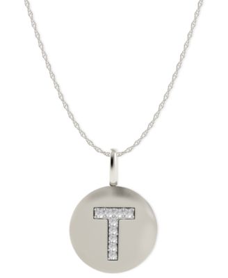 Macy's - 14k White Gold Necklace, Diamond Accent Letter T Disk Pendant