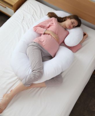 Cheer Collection - Hypoallergenic Down Alternative Total Body J Shaped Pillow with Zippered Cover