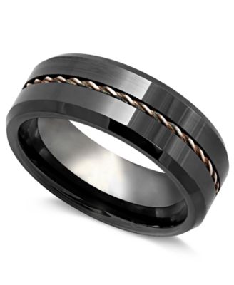 Macy's - Men's Sterling Silver Ring, Black Ceramic With Sterling Silver Rope Inlay Ring