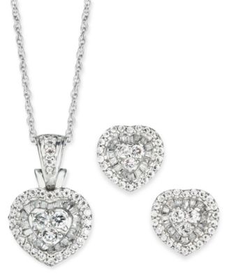 Macy's - 2-Pc. Set Diamond Round Halo Cluster Pendant Necklace & Matching Stud Earrings (1 ct. t.w.) in 10k White Gold (Also in Heart & Square)