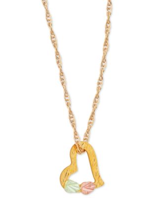 Black Hills Gold - Floating Heart Pendant in 10k Yellow Gold with 12k Rose and Green Gold