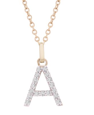 Macy's - Diamond Initial Pendant Necklace (1/10 ct. t.w.) in 14k Gold, 17" + 1" Extender