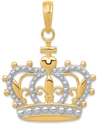 Macy's - Sovereign Crown Charm Pendant in 14k Gold & White Rhodium Plated