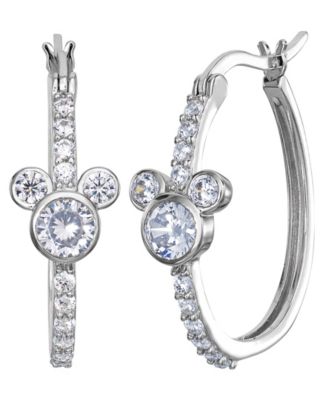 Disney - Cubic Zirconia Mickey Mouse Hoop Earrings in Sterling Silver