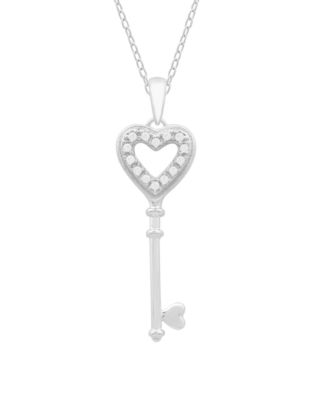 Macy's - Diamond Heart Key Pendant Necklace (1/10 ct. t.w.) In Sterling Silver