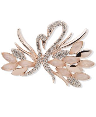 Anne Klein - Rose Gold-Tone Pav&eacute; & Mother-of-Pearl Swan Pin