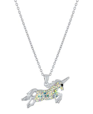 Macy's - Crystal Unicorn Pendant 16+2" Extender Chain In Fine Silver Plated