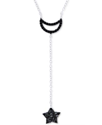 Macy's - Black Spinel Moon & Star Lariat Necklace in Sterling Silver, 16" + 2" extender