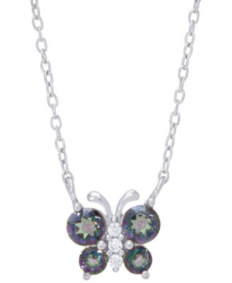 Macy's - Rainbow Quartz (3/8 ct. t.w.) & Lab-Grown White Sapphire (1/20 ct. t.w.) Butterfly 18" Pendant Necklace in Sterling Silver