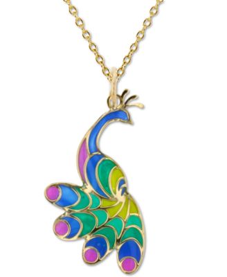 Macy's - Enamel Peacock 18" Pendant Necklace in 14K Yellow Gold