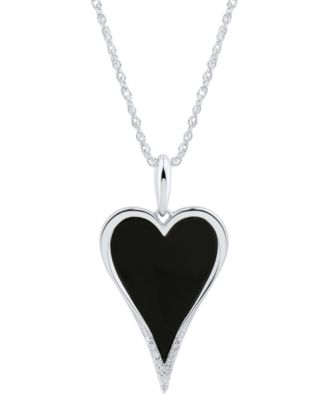Macy's - Onyx & Diamond Accent Heart Pendant Necklace in Sterling Silver, 16" + 2" extender