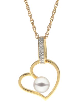 Macy's - Cultured Freshwater Pearl (5mm) & Diamond Accent Heart 18" Pendant Necklace in 14k Gold-Plated Sterling Silver