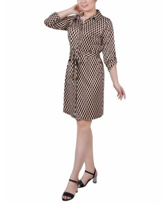 NY Collection - Petite 3/4-Sleeve Printed Shirt Dress