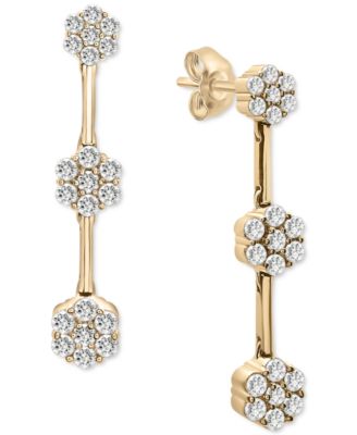 Wrapped in Love - Diamond Triple Flower Cluster Drop Earrings (1-1/2 ct. t.w.) in 14k Gold