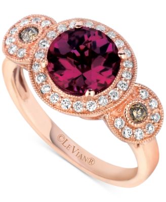Le Vian - Raspberry Rhodolite (2-1/5 ct. t.w.) & Diamond (1/3 ct. t.w.) Triple Halo Ring in 14k Rose Gold