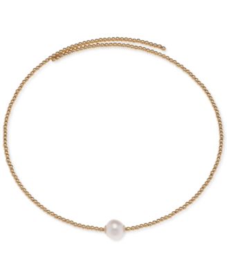 Macy's - Cultured Freshwater Pearl (6-1/2 - 7mm) Solitaire Polished Bead Coil 14-1/2" Choker Necklace in 18k Gold-Plated Sterling Silver