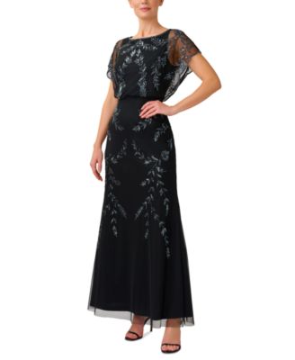Adrianna Papell - Women's Beaded Flutter-Sleeve Blouson Gown