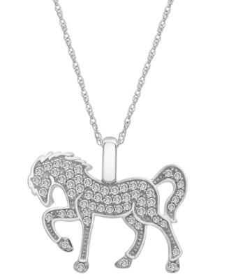Wrapped - Diamond Horse Pendant Necklace (1/4 ct. t.w.) in 10k White Gold, 18" + 2" extender