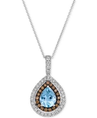 Le Vian - Sea Blue Aquamarine&reg; (1 ct. t.w.) & Diamond (5/8 ct. t.w.) Teardrop Halo Pendant Necklace in 14k White Gold, 18" + 2" extender