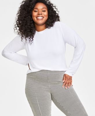 On 34th - Plus Size Solid Long-Sleeve Crewneck Knit Top