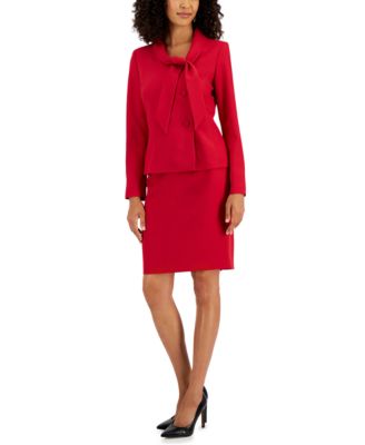 Le Suit - Women's Crepe Three-Button Tie-Collar Jacket & Slim Pencil Skirt Suit